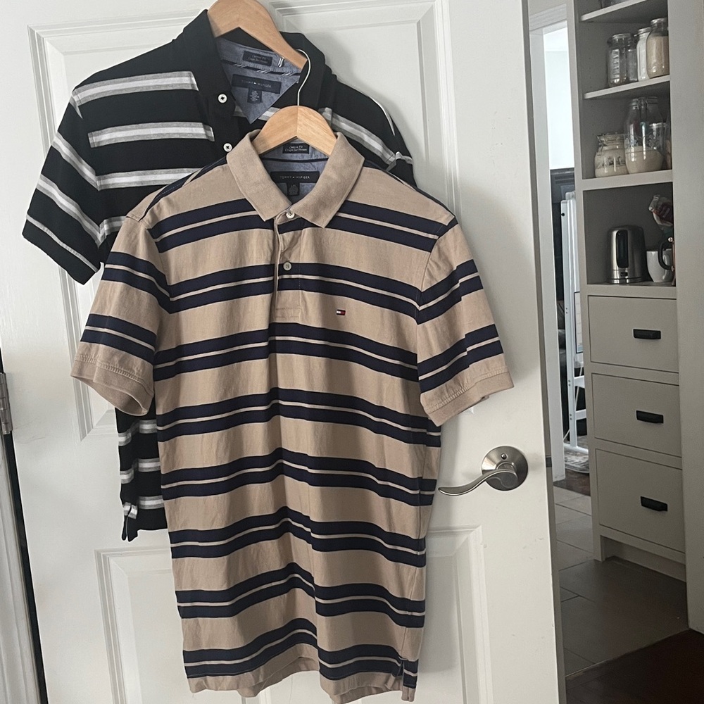 Tommy Hilfiger 2 Custom Fit Cotton Striped Short Sleeve Polo Sz large